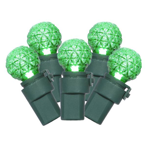 50 Light 16.3' Green Wire Green G15 Faceted LED String with 4" Spacing