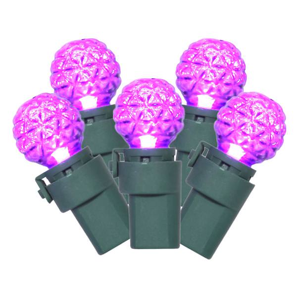 50 Light 16.3' Green Wire Purple G15 Faceted LED String with 4" Spacing