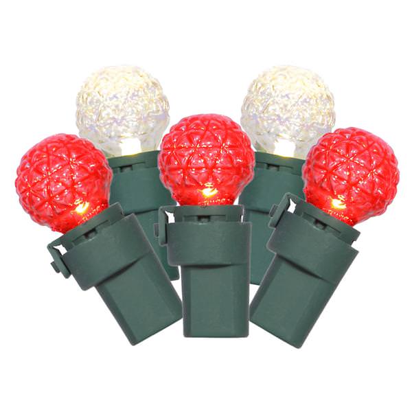 50 Light 16.3' Green Wire Red / Warm White G15 Faceted LED String with 4" Spacing