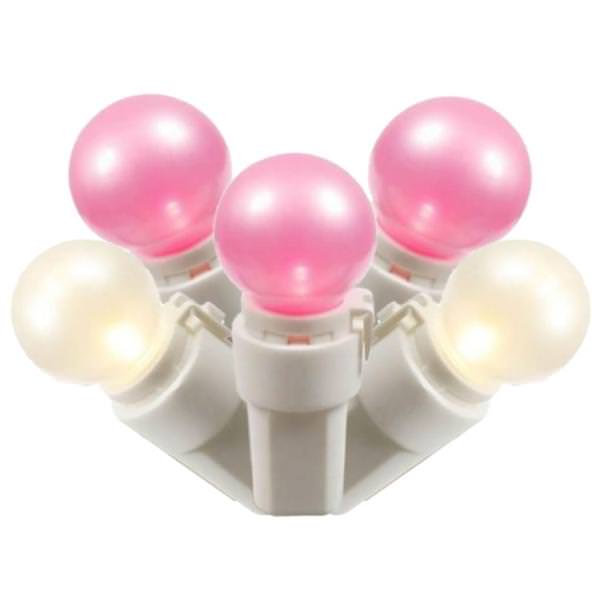 50 Light 16.3' White Wire Pink / White Satin G15 Satin LED String with 4" Spacing