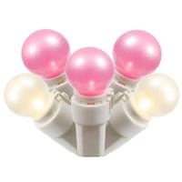 Vickerman 50 Light 16.3' White Wire Pink / White Satin G15 Satin LED String with 4" Spacing