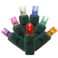View 50 Light 25' Green Wire Multi-Color Twinkle Wide Angle LED Lights with 6" Spacing