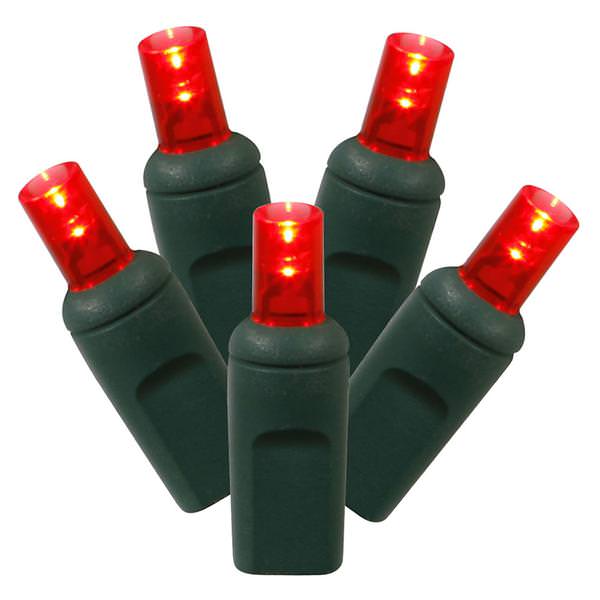 50 Light 25' Green Wire Red Wide Angle LED Lights with 6" Spacing