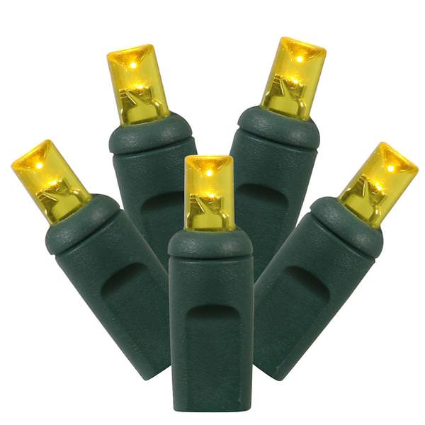 50 Light 25' Green Wire Yellow Wide Angle LED Lights with 6" Spacing