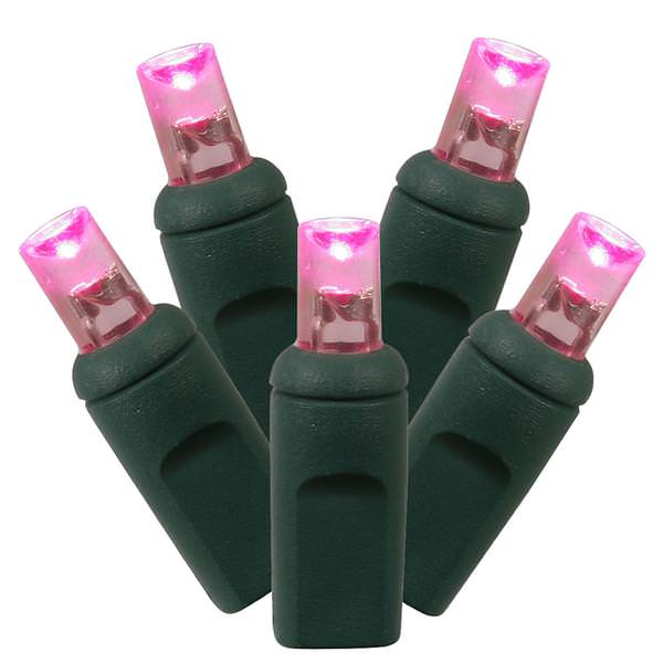 50 Light 25' Green Wire Pink LED Wide Angle Miniature String with 6" Spacing
