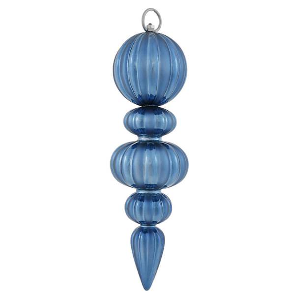 13.5" Sea Blue Matte Hanging Pumpkin and Lantern Finial Ornament