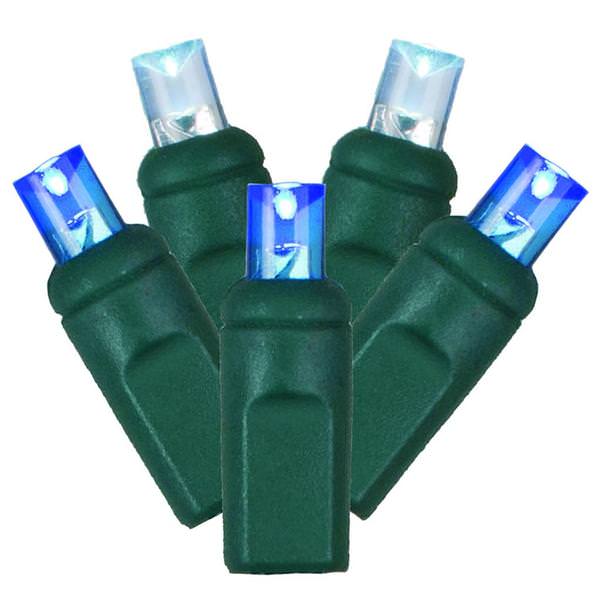 50 Light 25' Green Wire Blue / White Wide Angle LED String with 6" Spacing