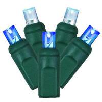 Vickerman 50 Light 25' Green Wire Blue / White Wide Angle LED String with 6" Spacing
