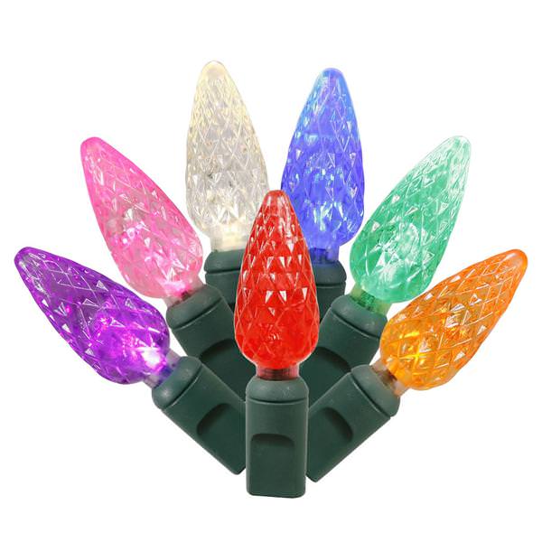 50 Light 25' Green Wire Multi-Color C6 LED String with 6" Spacing