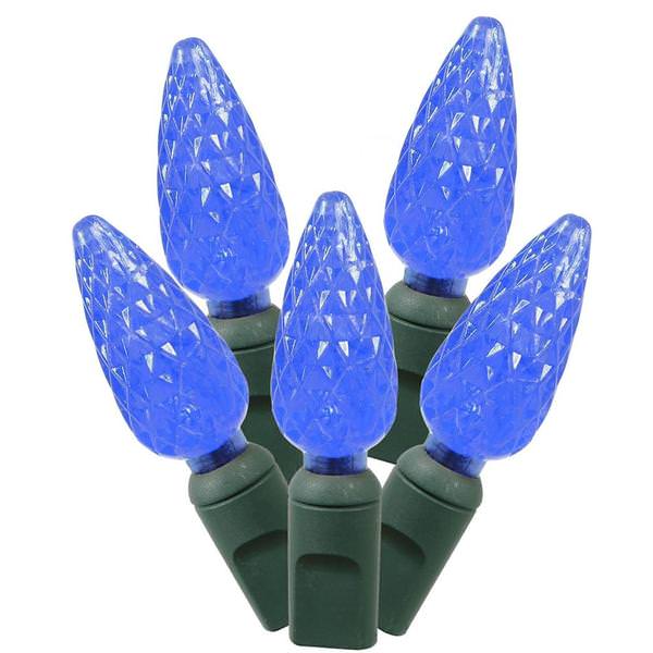 50 Light 25' Green Wire Blue C6 LED String with 6" Spacing