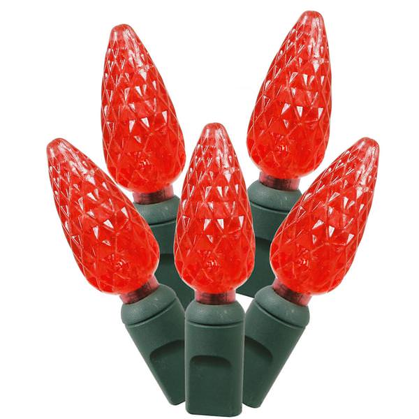 50 Light 25' Green Wire Red C6 LED String with 6" Spacing