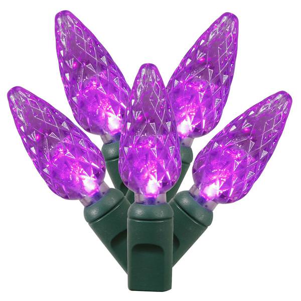 50 Light 25' Green Wire Purple C6 LED String with 6" Spacing