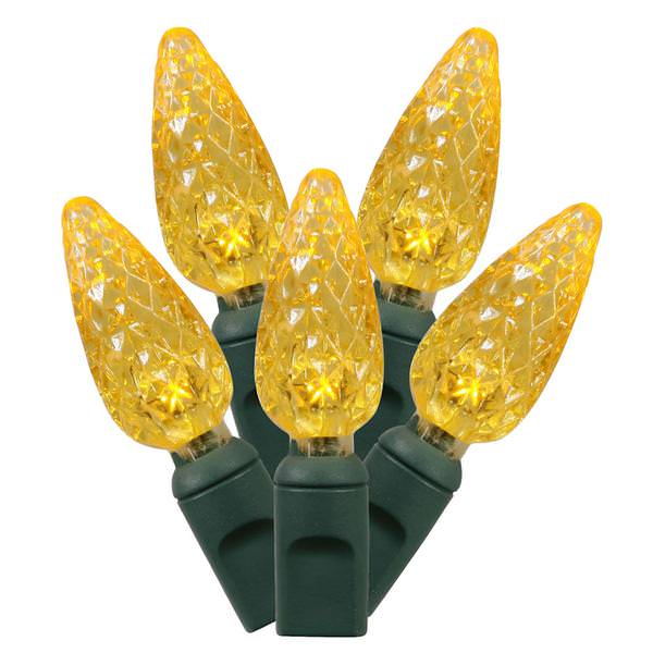50 Light 25' Green Wire Yellow C6 LED String with 6" Spacing