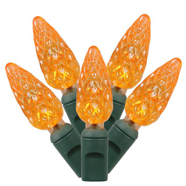 50 Light 25' Green Wire Orange C6 LED String with 6" Spacing