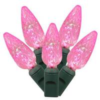 View 50 Light 25' Green Wire Pink C6 LED String with 6" Spacing