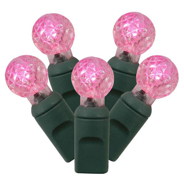 50 Light 25' Green Wire Pink G12 Berry LED String with 6" Spacing