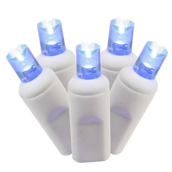 100 Light 50' White Wire Blue Wide Angle LED Lights with 6" Spacing