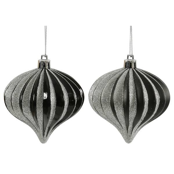 3" Black / Silver Matte Shiny Glitter Onion Ornament (4 pack)