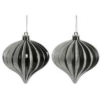 Vickerman 3" Black / Silver Matte Shiny Glitter Onion Ornament (4 pack)