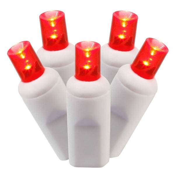 50 Light 25' White Wire Red Wide Angle LED Lights with 6" Spacing