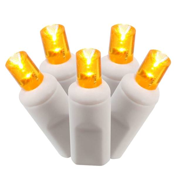50 Light 25' White Wire Orange Wide Angle LED Lights with 6" Spacing