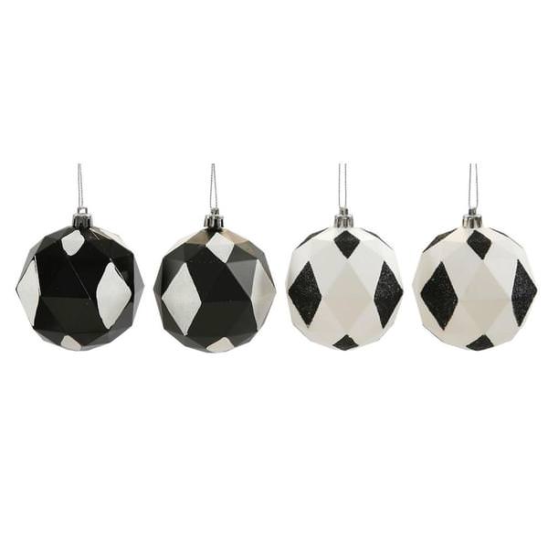 3" Black / White Diamond Ball Ornament Assorted (4 pack)