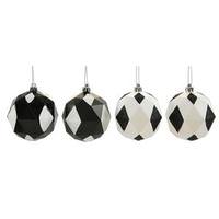 Vickerman 3" Black / White Diamond Ball Ornament Assorted (4 pack)