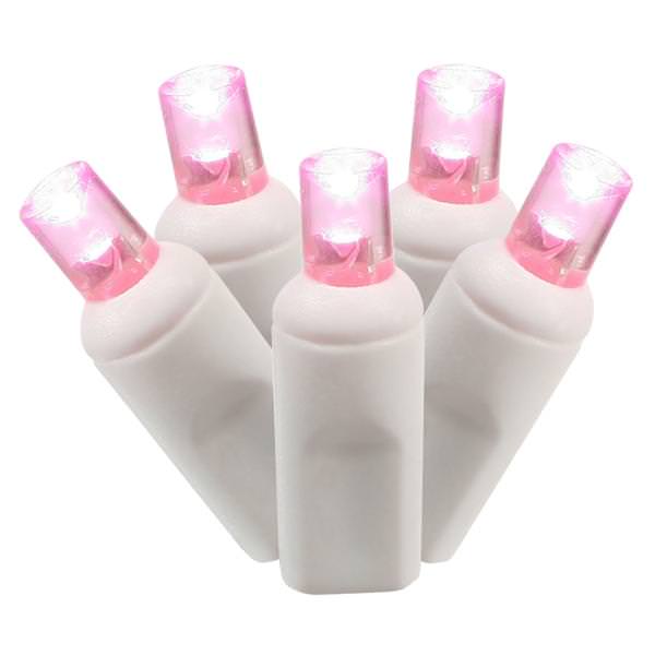 50 Light 25' White Wire Pink Wide Angle LED Lights with 6" Spacing