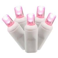 View 50 Light 25' White Wire Pink Wide Angle LED Lights with 6" Spacing