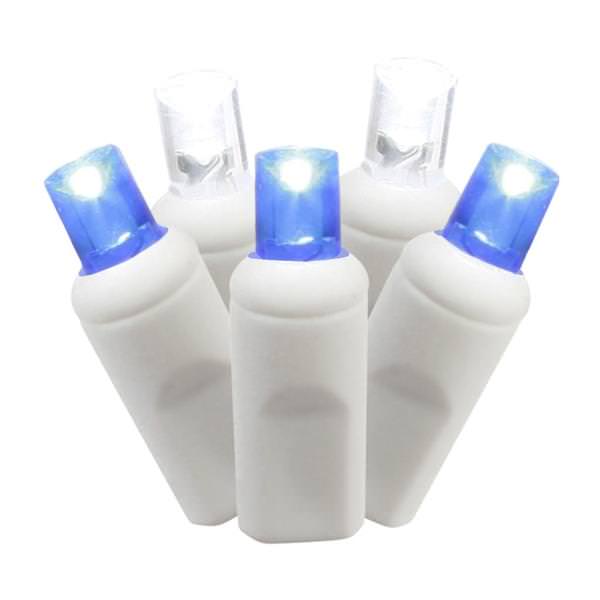 50 Light 25' White Wire Blue / White Wide Angle LED Lights with 6" Spacing