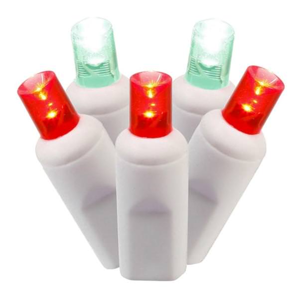 50 Light 25' White Wire Red / Green Wide Angle LED String with 6" Spacing