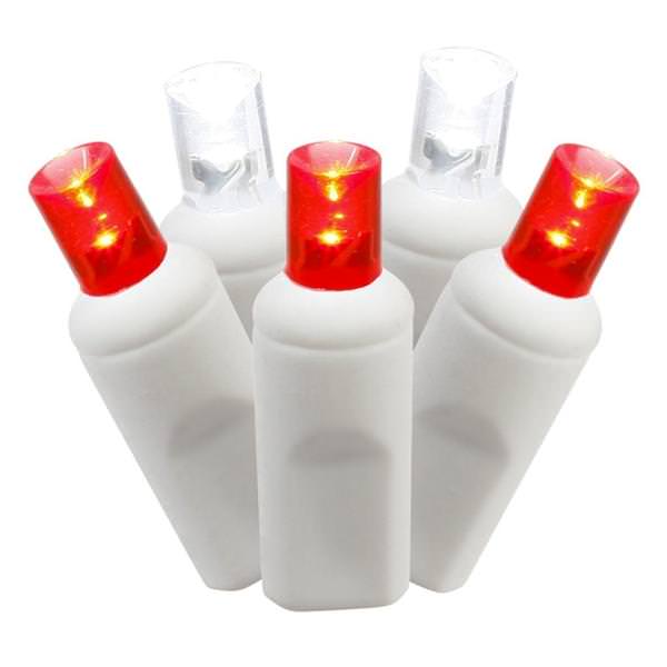 50 Light 25' White Wire Red / White Wide Angle LED String with 6" Spacing