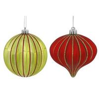 Vickerman 4" Red / Lime Matte Glitter Onion Ball Ornament (9 pack)
