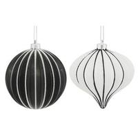 Vickerman 4" Black-White Matte Glitter Onion and Ball Assorted Ornament (set of 9)
