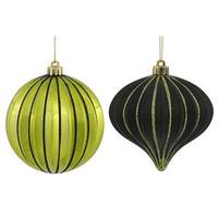 Vickerman 4" Lime / Black Matte Glitter Onion Ball Ornament (9 pack)