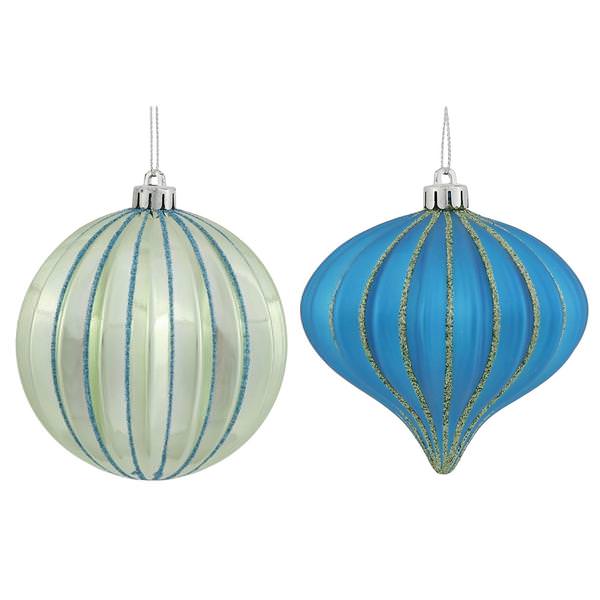 4" Peacock Matte Glitter Onion Ball Ornament (9 pack)