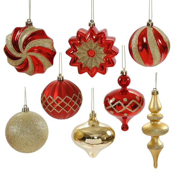 3" - 6" Red / Gold Assorted Ornament Set (18 pack)