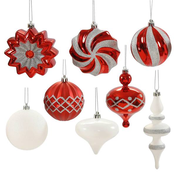 3" - 6" Red / White Assorted Ornament Set (18 pack)