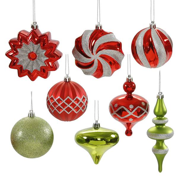 3" - 6" Red / Lime Assorted Ornament Set (18 pack)