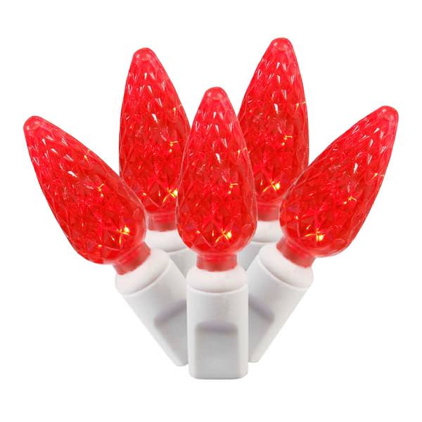 50 Light 25' White Wire Red C6 LED String with 6" Spacing
