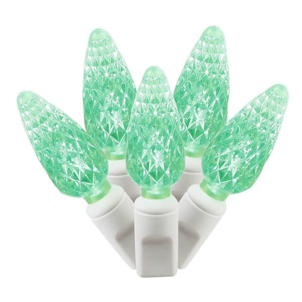 50 Light 25' White Wire Green C6 LED String with 6" Spacing