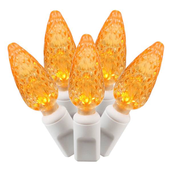 50 Light 25' White Wire Orange C6 LED String with 6" Spacing