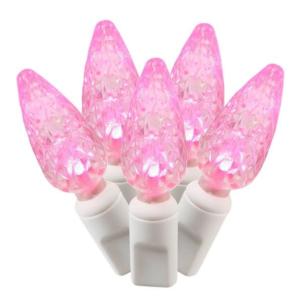 50 Light 25' White Wire Pink C6 LED String with 6" Spacing