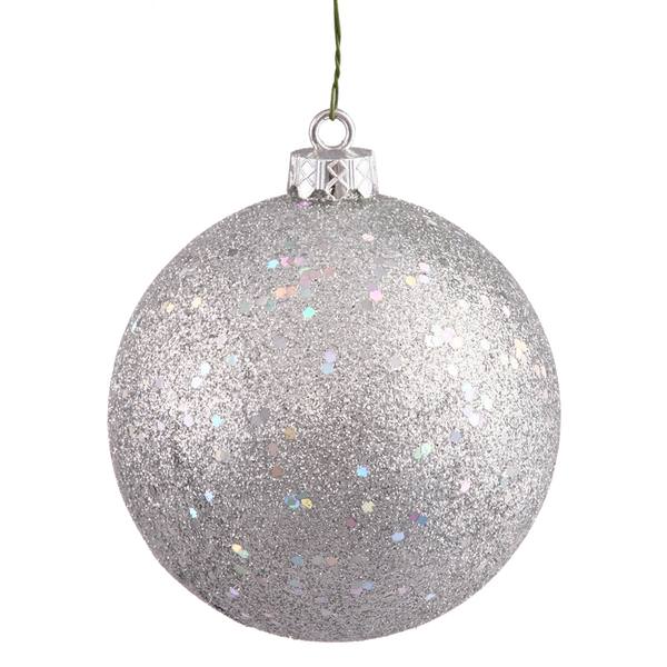 4" Silver Sequin Finish Ball Ornament (6 pack)
