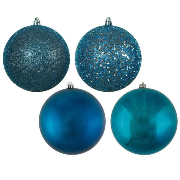 4" Sea Blue Assorted Finish Ball Ornaments (set of 12)