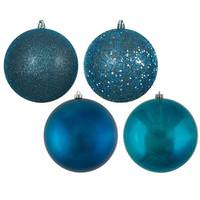 View 4" Sea Blue Assorted Finish Ball Ornaments (set of 12)