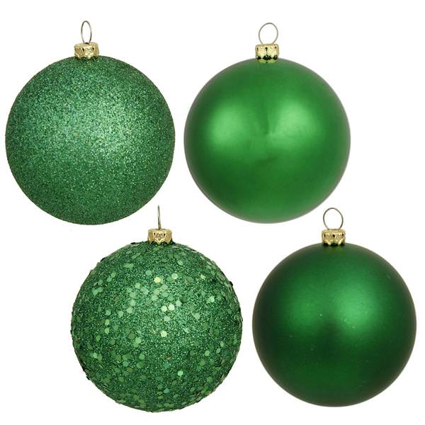 6" Green Shiny Matte Glitter Sequin Ball Ornament (4 pack)