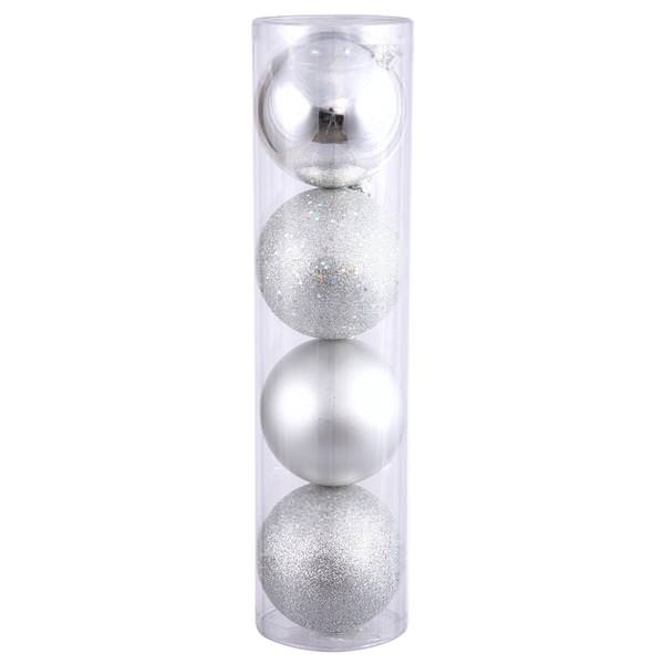 8" Silver Shiny Matte Glitter Sequin Ball Ornament (4 pack)