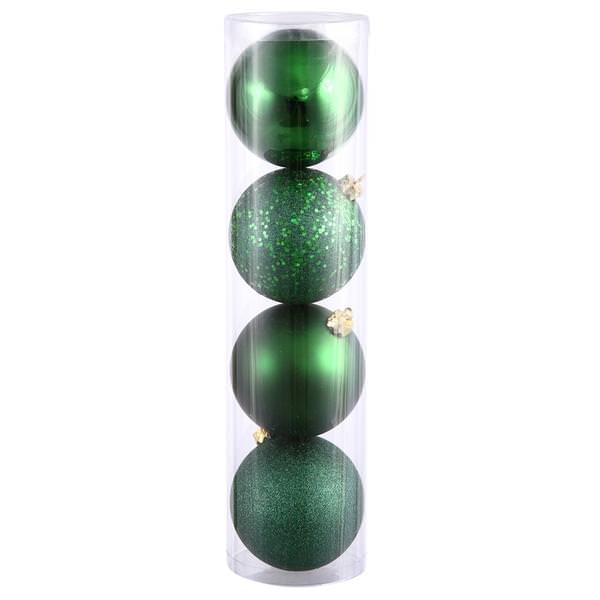 8" Emerald Shiny Matte Glitter Sequin Ball Ornament (4 pack)