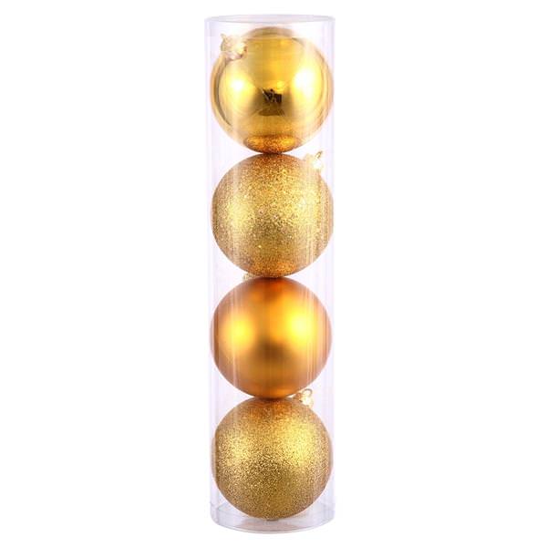 8" Antique Gold Matte Shiny Glitter Sequin Ball Ornament (4 pack)